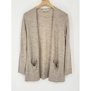 LOFT Womens sz Large Sweater Wool Blend Beige Long Sleeve Open Cardigan Basic